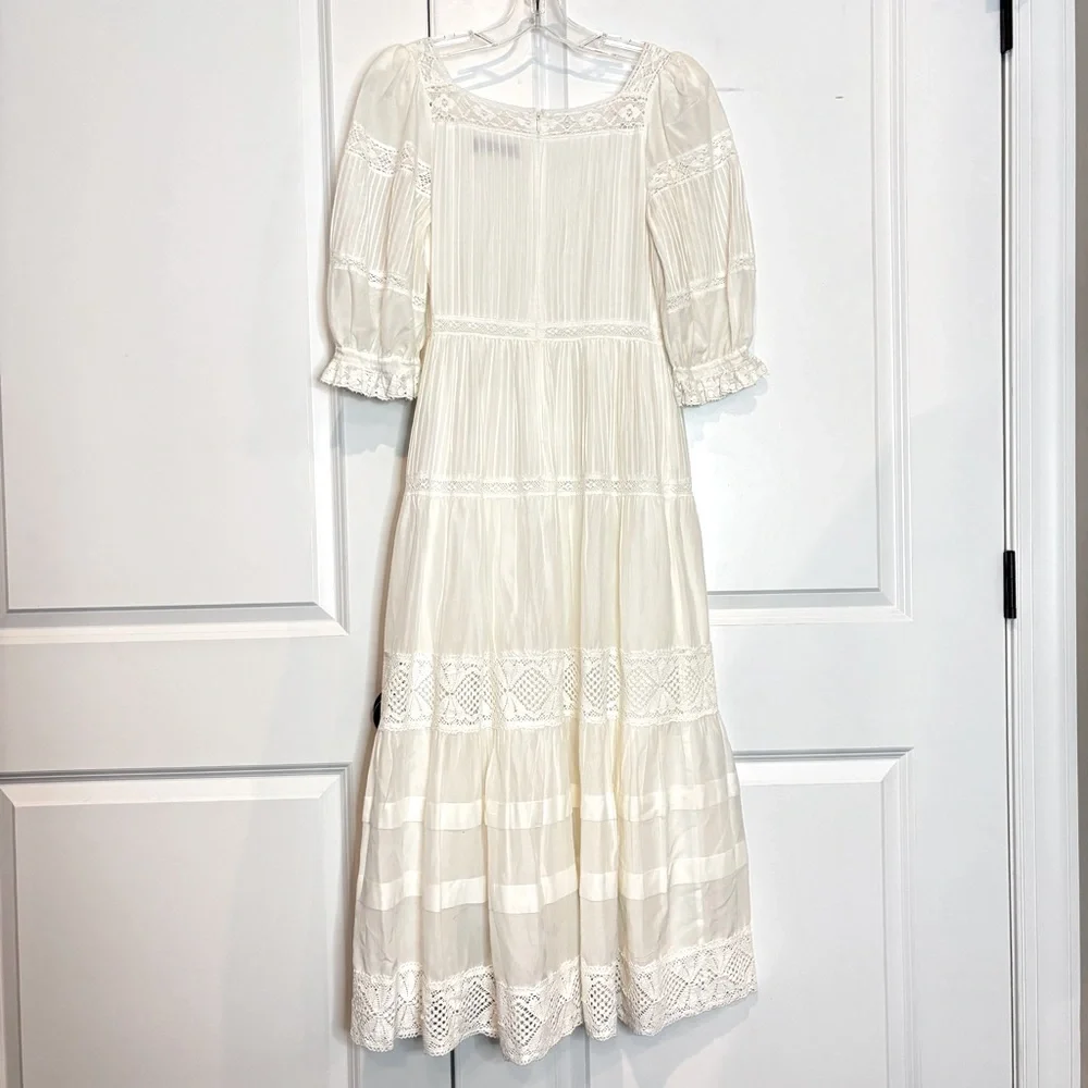 Hunter Bell Evelyn White Silk Cotton Lace Trim Square Neck Midi Maxi Dress 6 - Picture 7 of 12